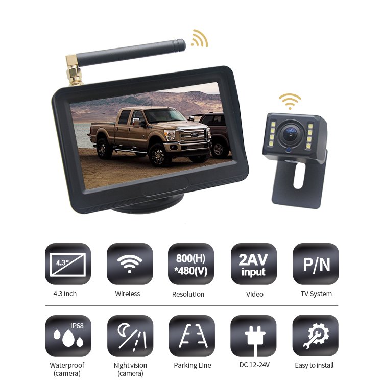 4.3 Inch LCD Monitor Wireless Pickup Backup Camera System