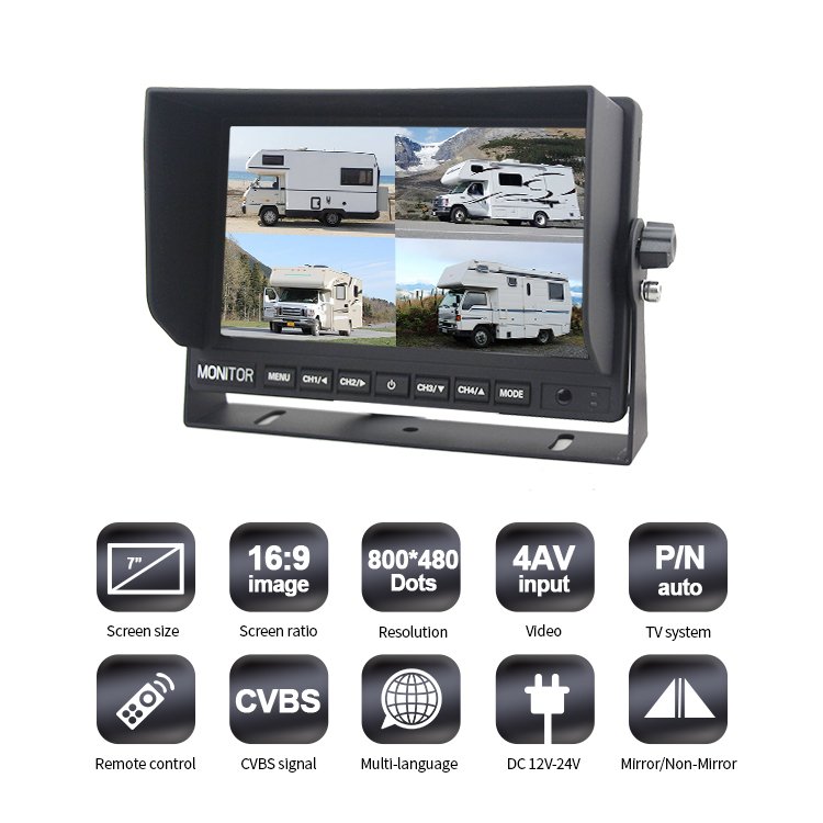 7 Inch Quad View 4CH HD Monitor For Trucks