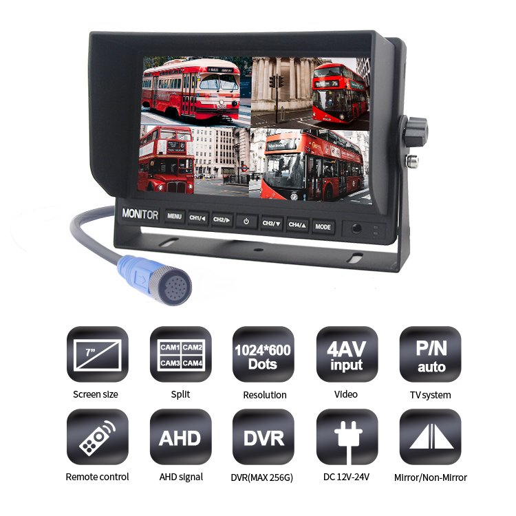 DVR 7 Inch 4CH AHD Car Rear View Monitor